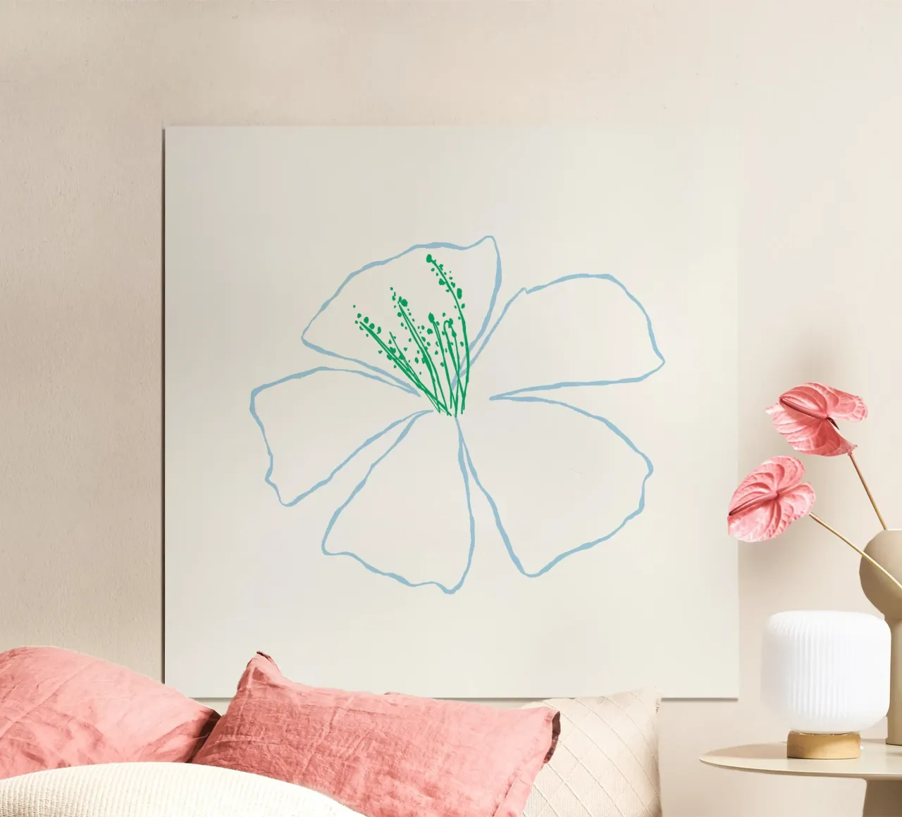 Fiore bianco minimalista al centro del verde - Prin botanico moderno poster con telaio in alluminio da NorwesClub