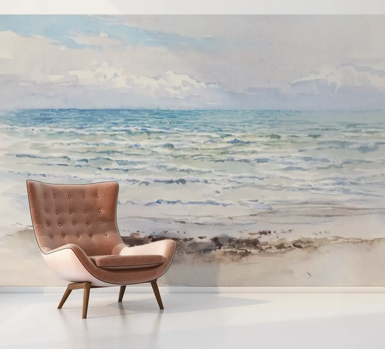 Serene Ocean Waves - Impressionist Watercolor Seascape photo wallpaper by NorwesClub
