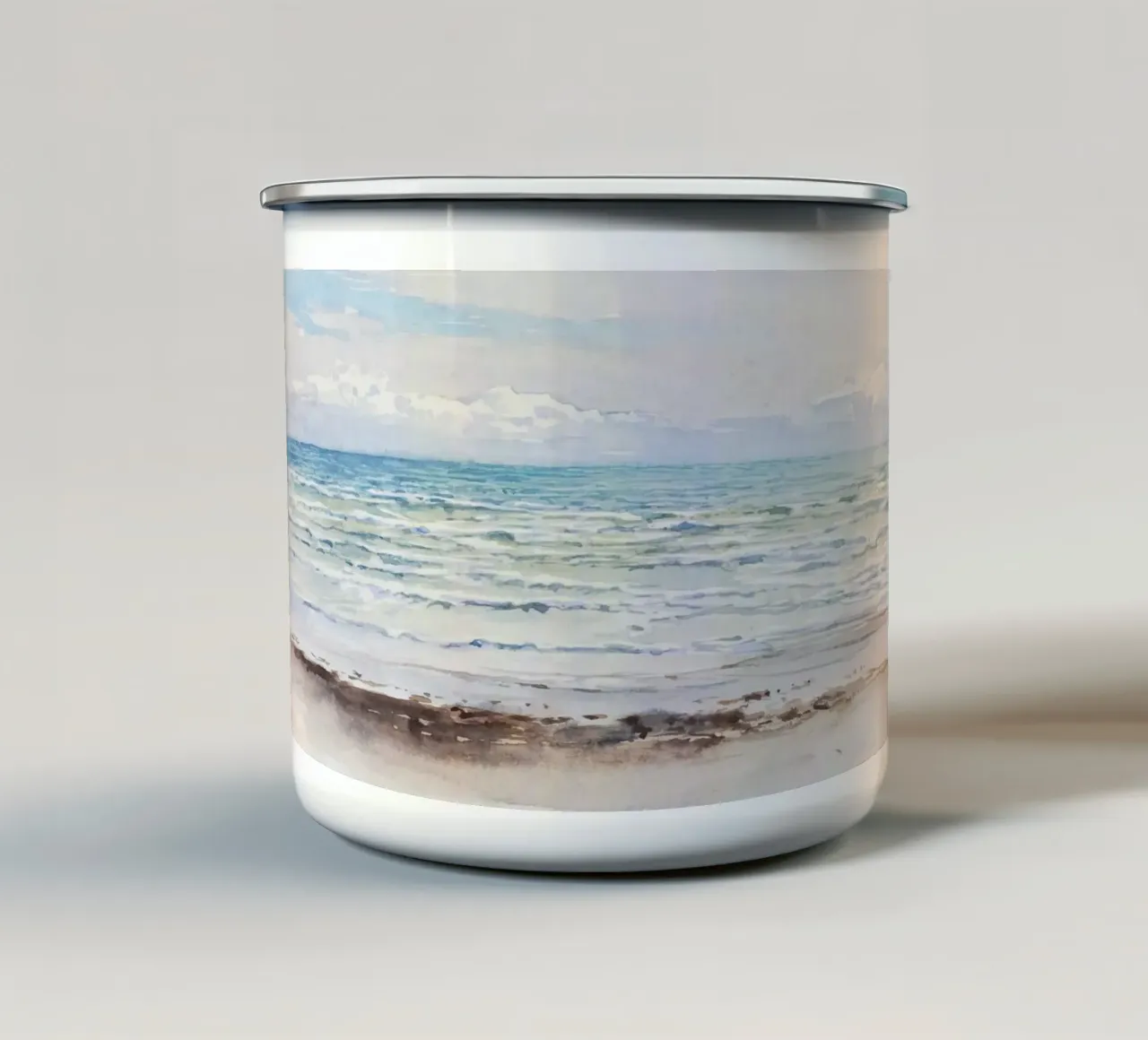 Serene oceaangolven - Impressionistisch aquarel zeegezicht emaille mok van NorwesClub