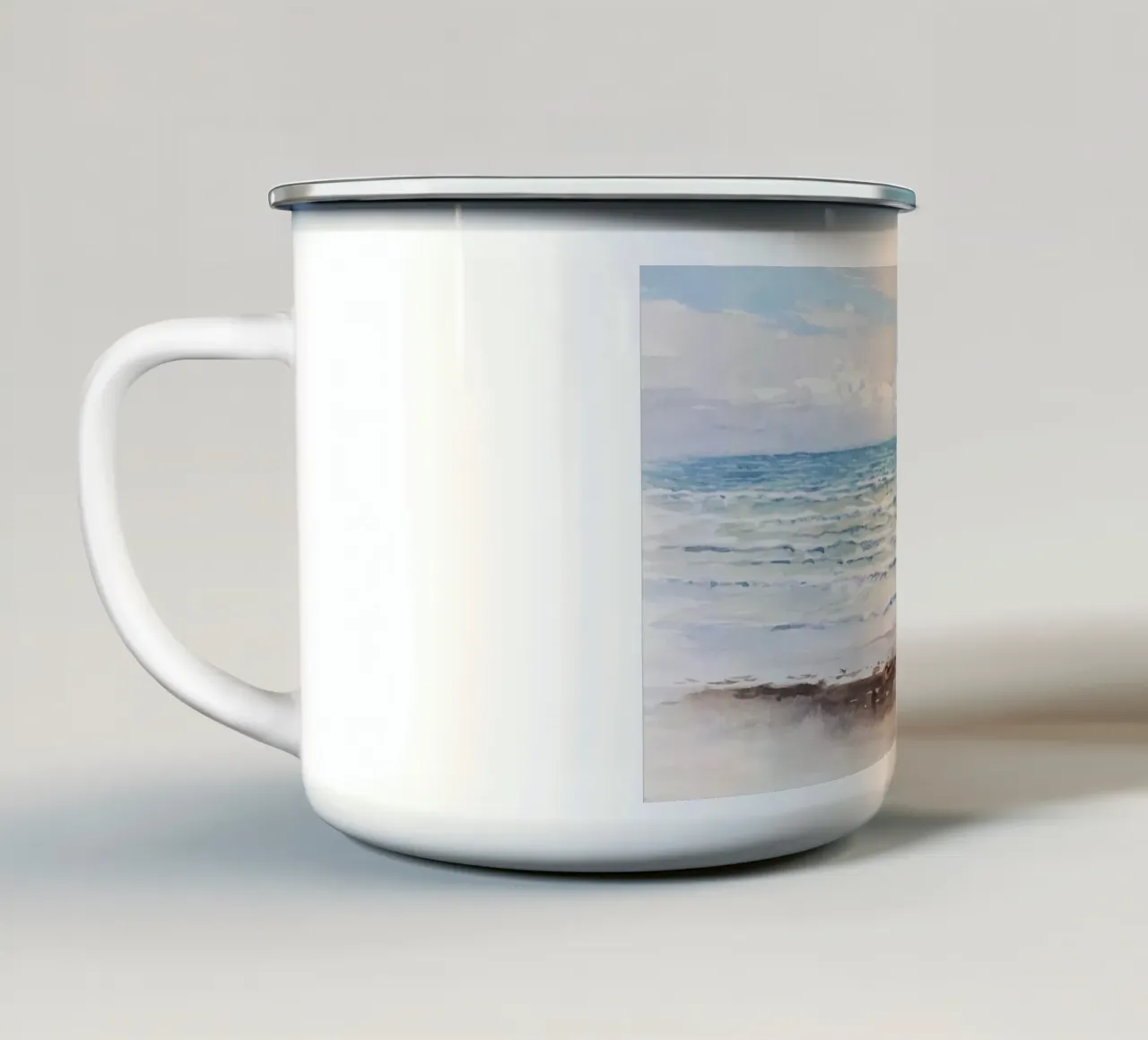 Serene oceaangolven - Impressionistisch aquarel zeegezicht emaille mok van NorwesClub