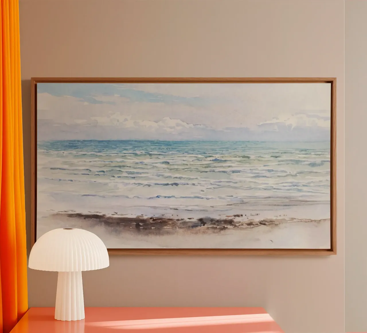 Serene oceaangolven - Impressionistisch aquarel zeegezicht canvas met Baklijst van NorwesClub