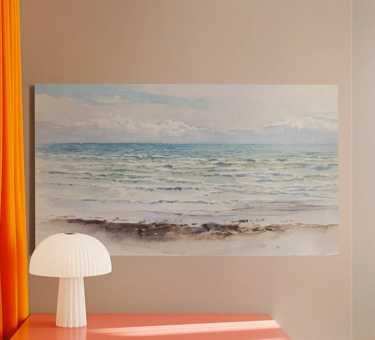 Serene oceaangolven - Impressionistisch aquarel zeegezicht canvas met Baklijst van NorwesClub