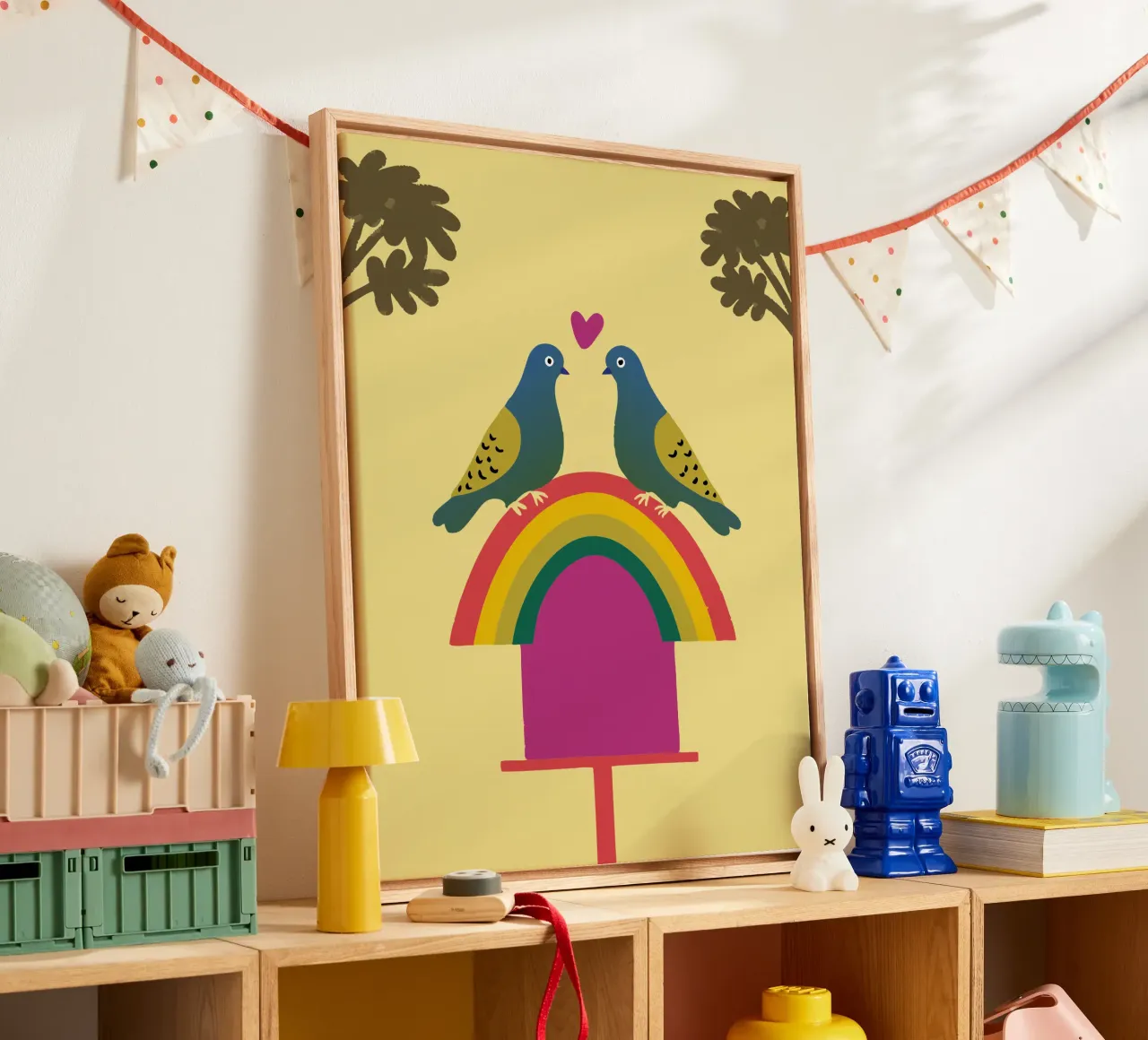 Twee duiven canvas met Baklijst van TRENDY POSTER SHOP