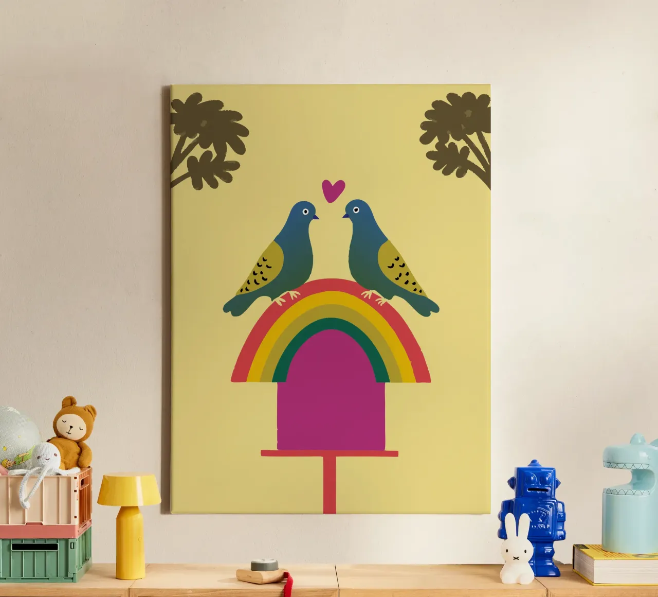 Twee duiven canvas met Baklijst van TRENDY POSTER SHOP
