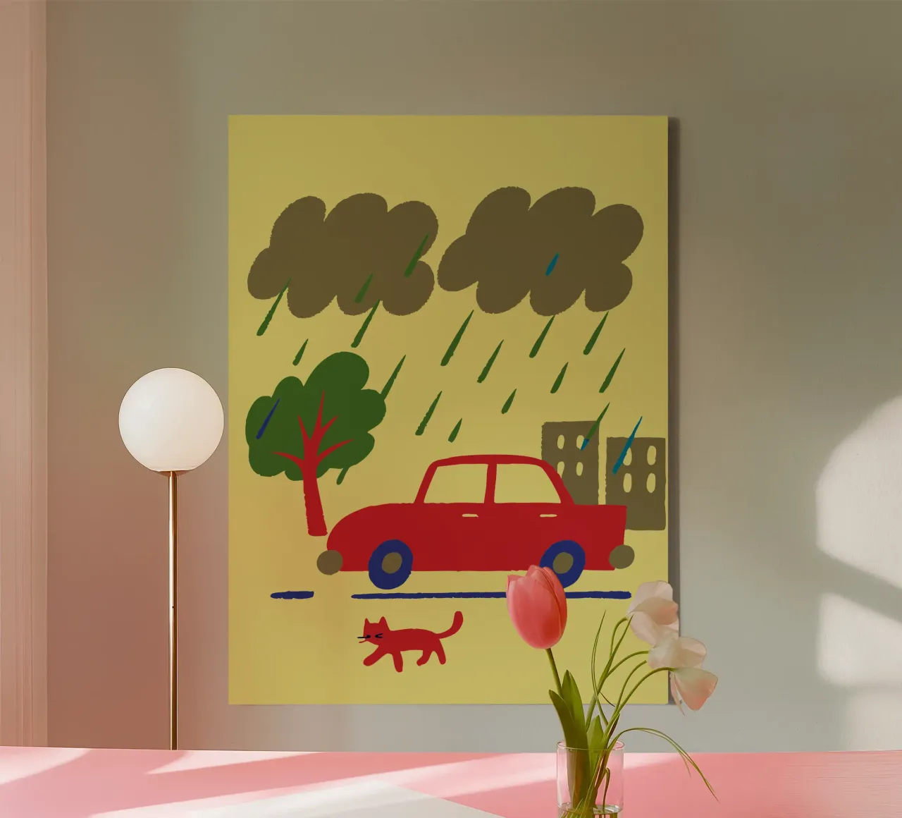 Katten en auto's canvas van TRENDY POSTER SHOP