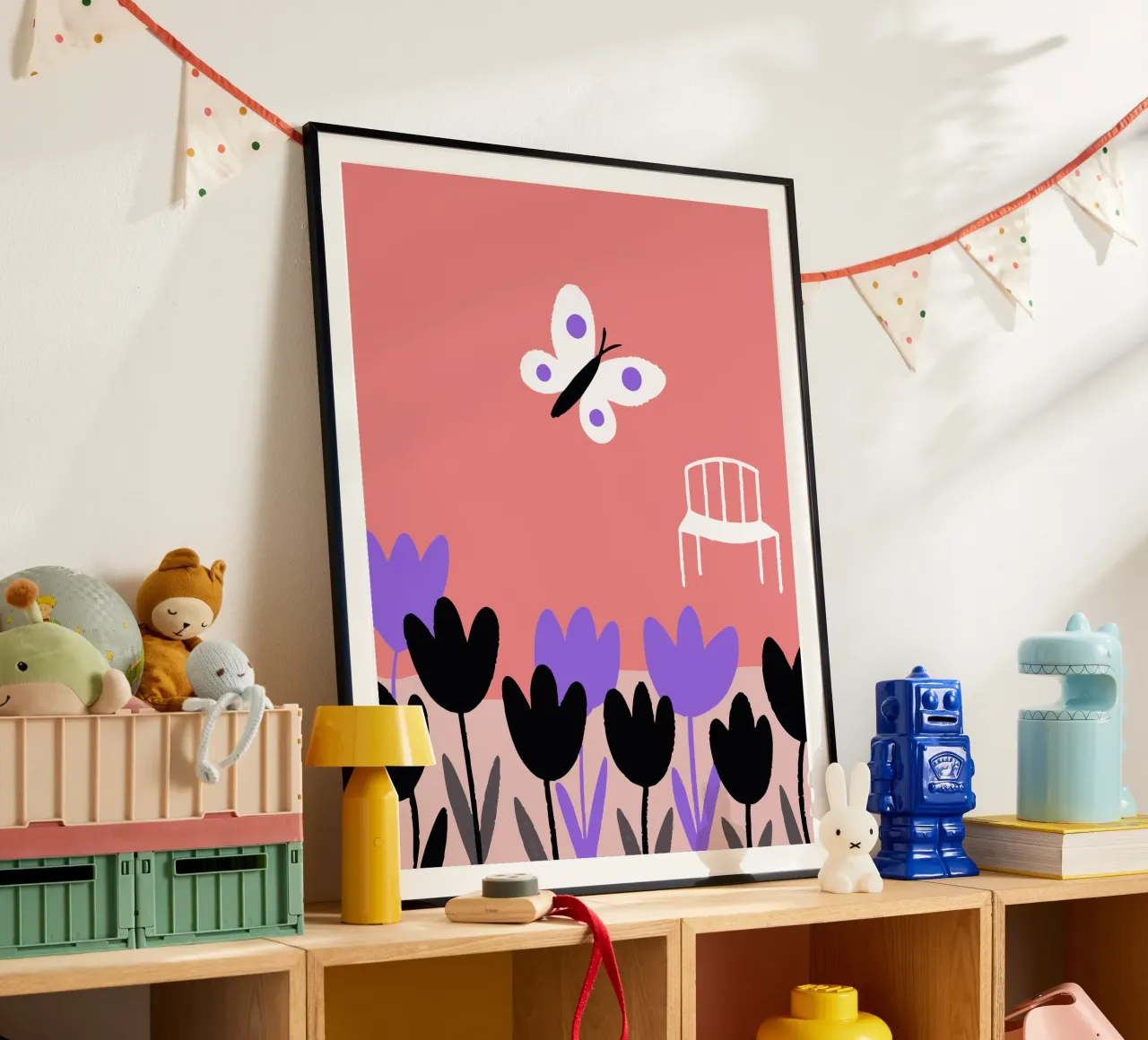 Fiori e farfalle poster con telaio in alluminio da TRENDY POSTER SHOP