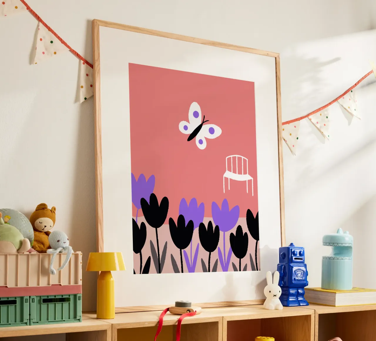 Fiori e farfalle poster con telaio in alluminio da TRENDY POSTER SHOP