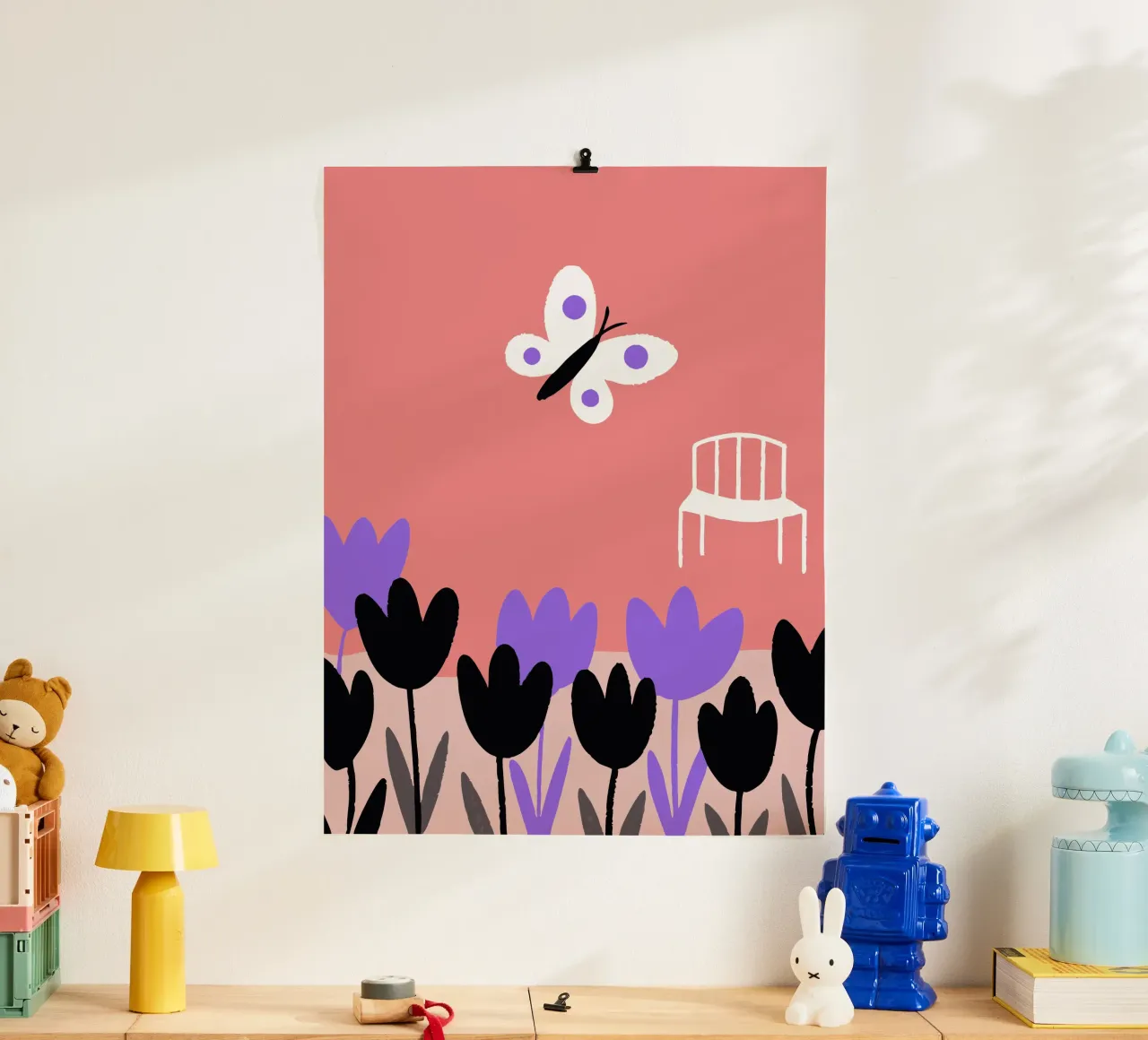 Fiori e farfalle poster con telaio in alluminio da TRENDY POSTER SHOP