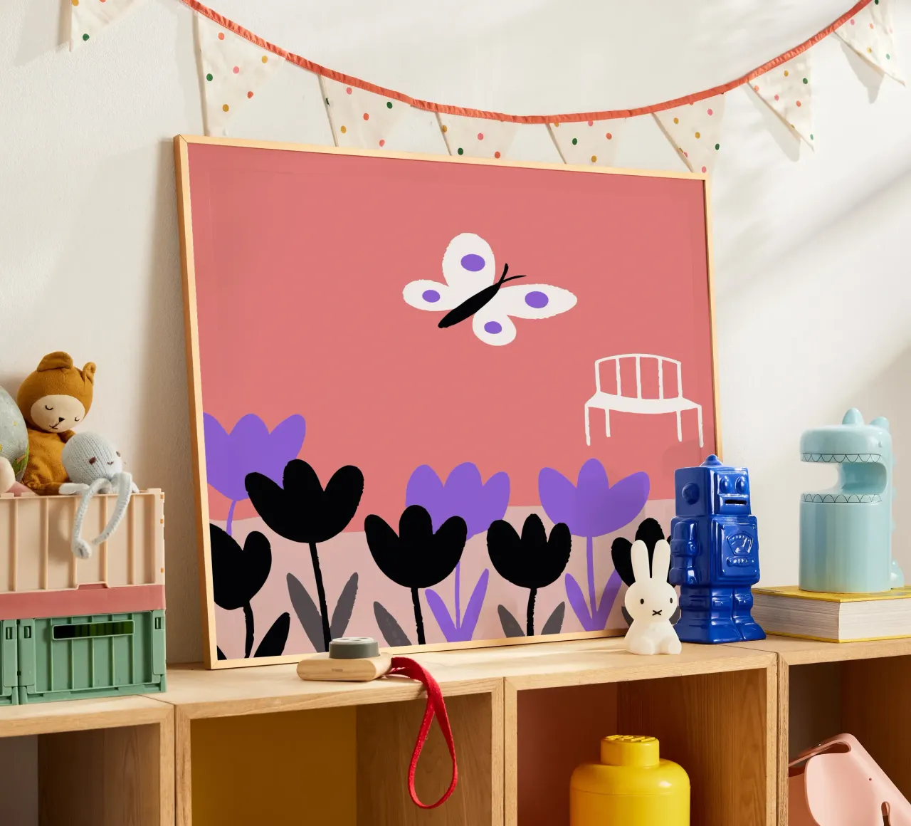 Fiori e farfalle poster con telaio in alluminio da TRENDY POSTER SHOP