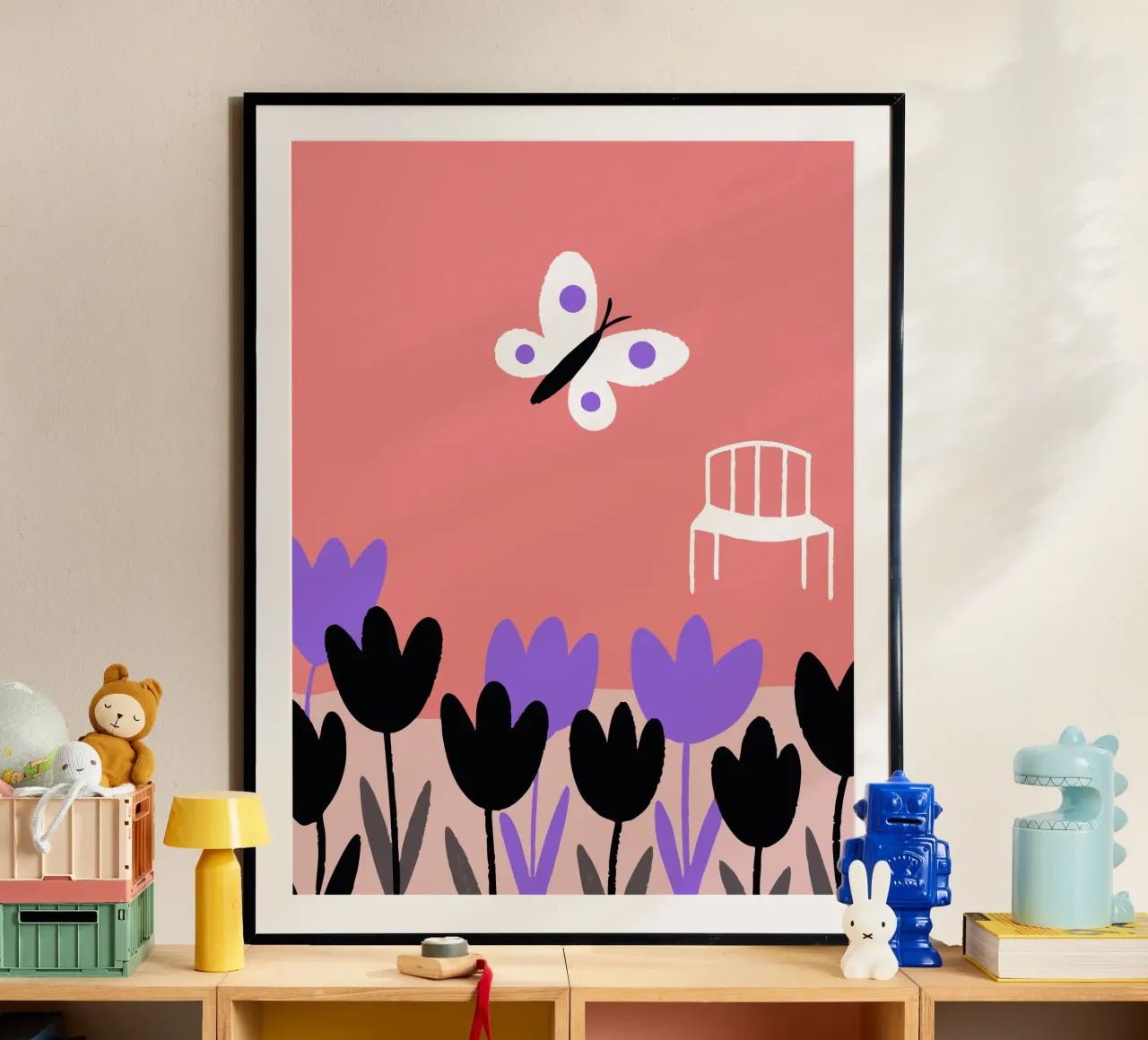 Fiori e farfalle poster con telaio in alluminio da TRENDY POSTER SHOP