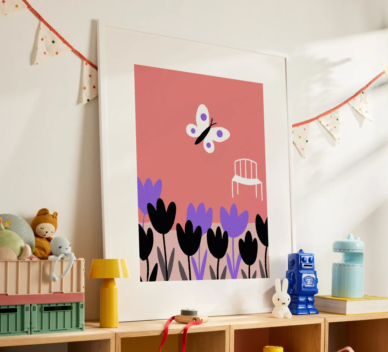 Fiori e farfalle poster con telaio in alluminio da TRENDY POSTER SHOP