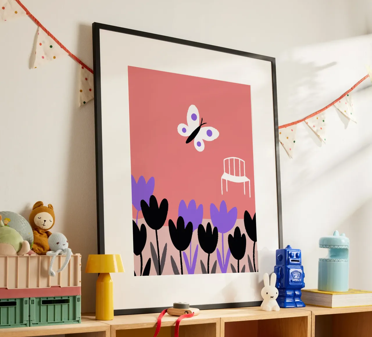 Fiori e farfalle poster con telaio in alluminio da TRENDY POSTER SHOP