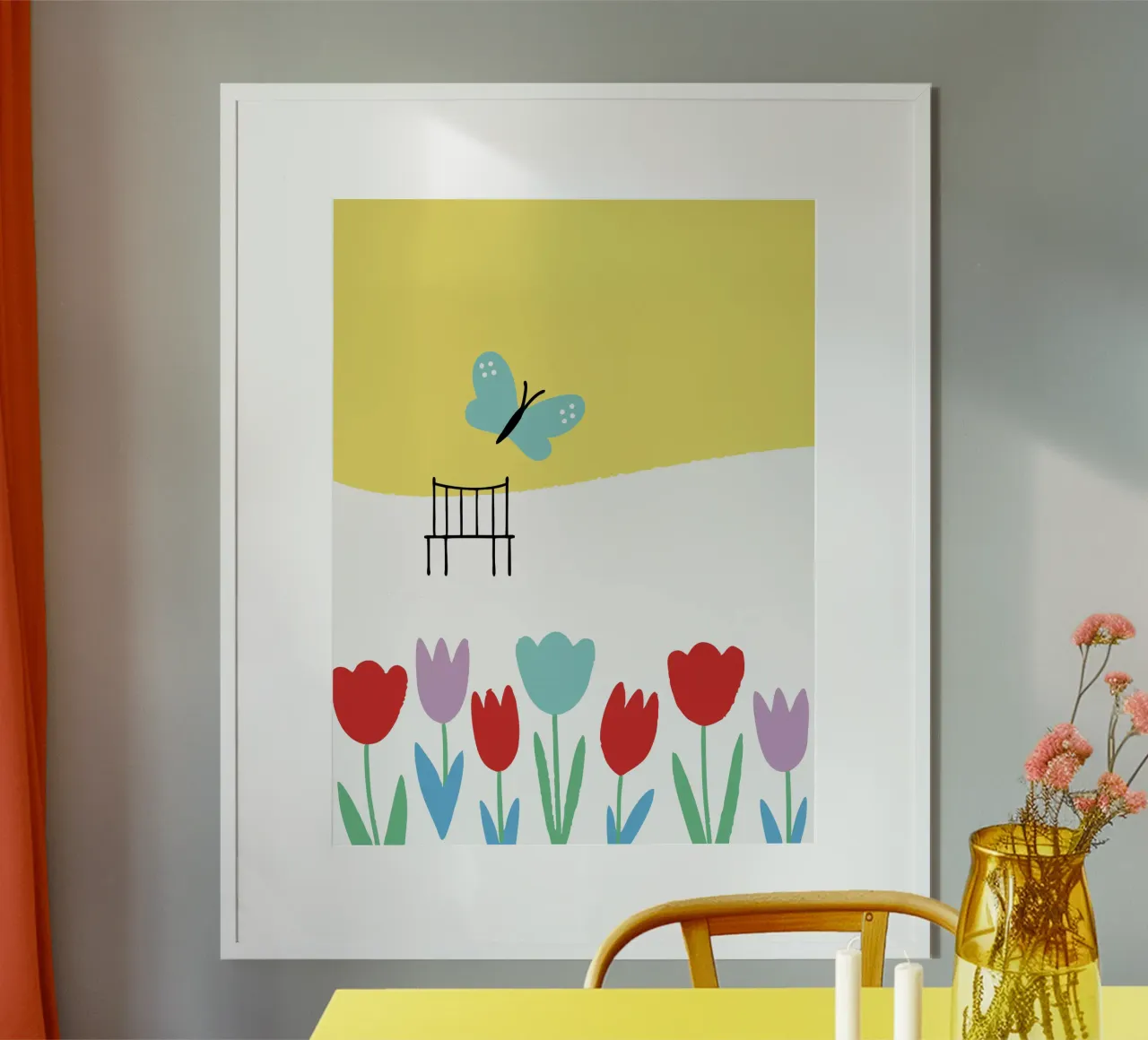 Fiori e farfalle poster con telaio in alluminio da TRENDY POSTER SHOP