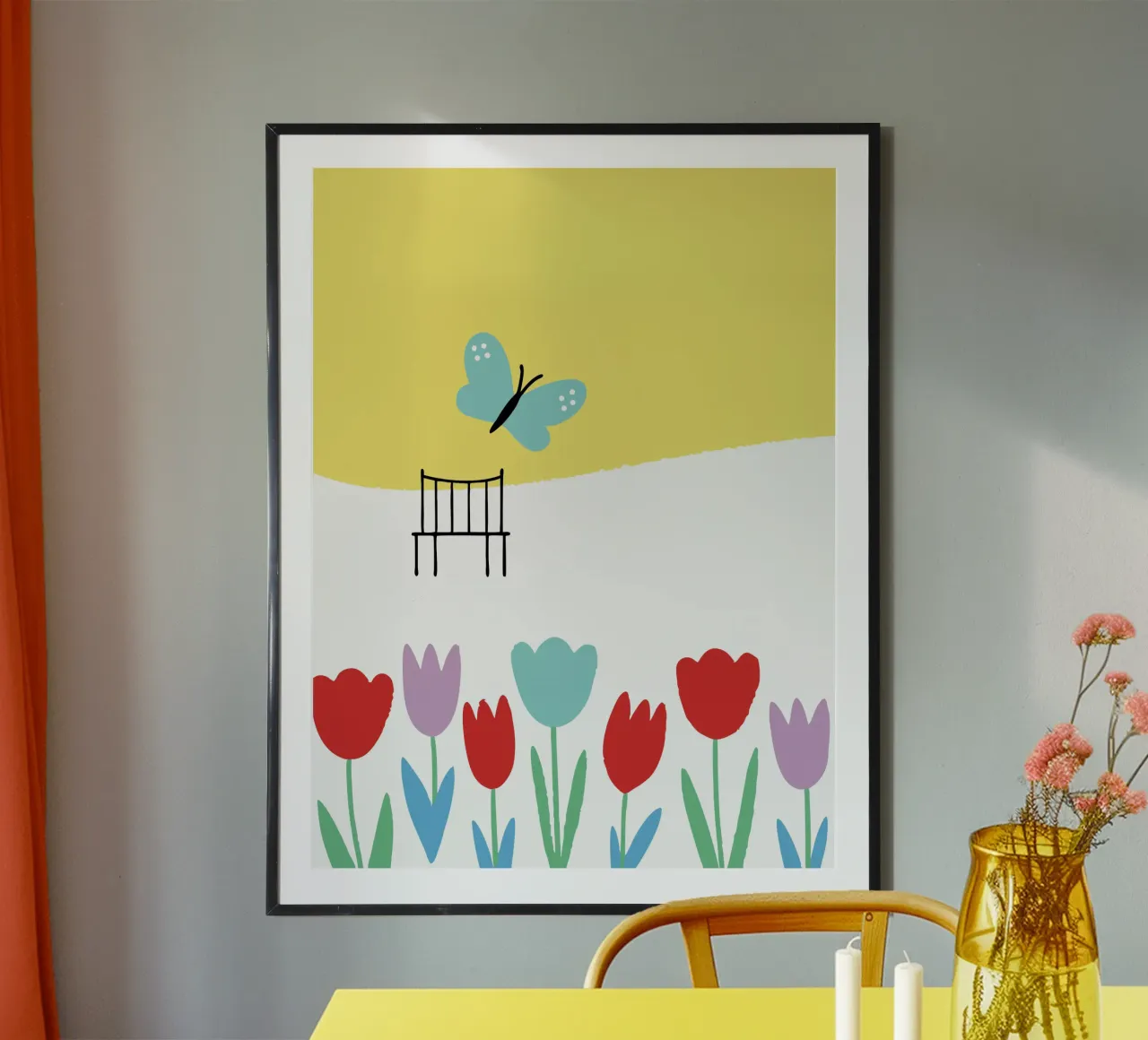Fiori e farfalle poster con telaio in alluminio da TRENDY POSTER SHOP