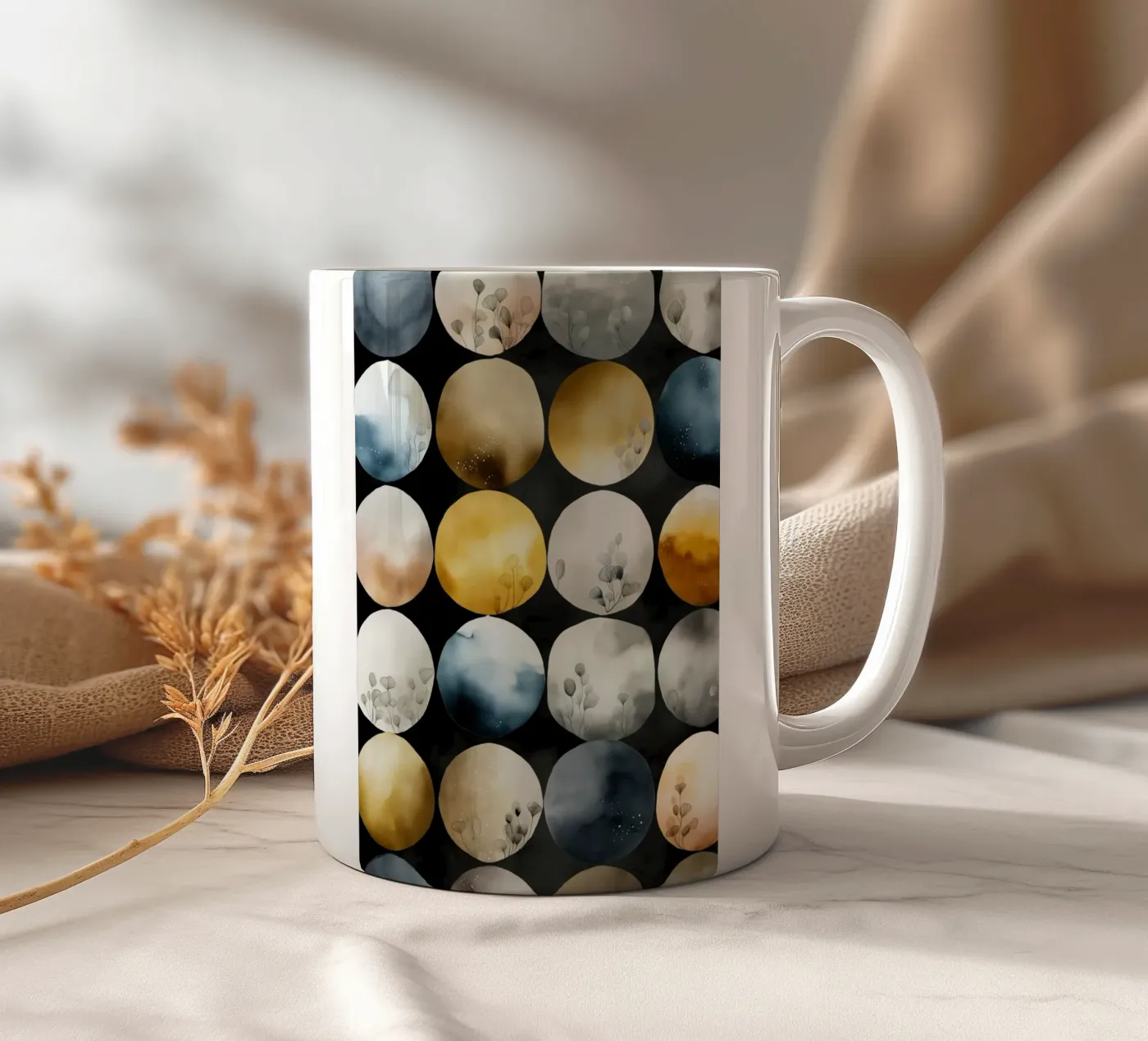 Moons abstraction ceramic mug by Justyna Jaszke JBJart