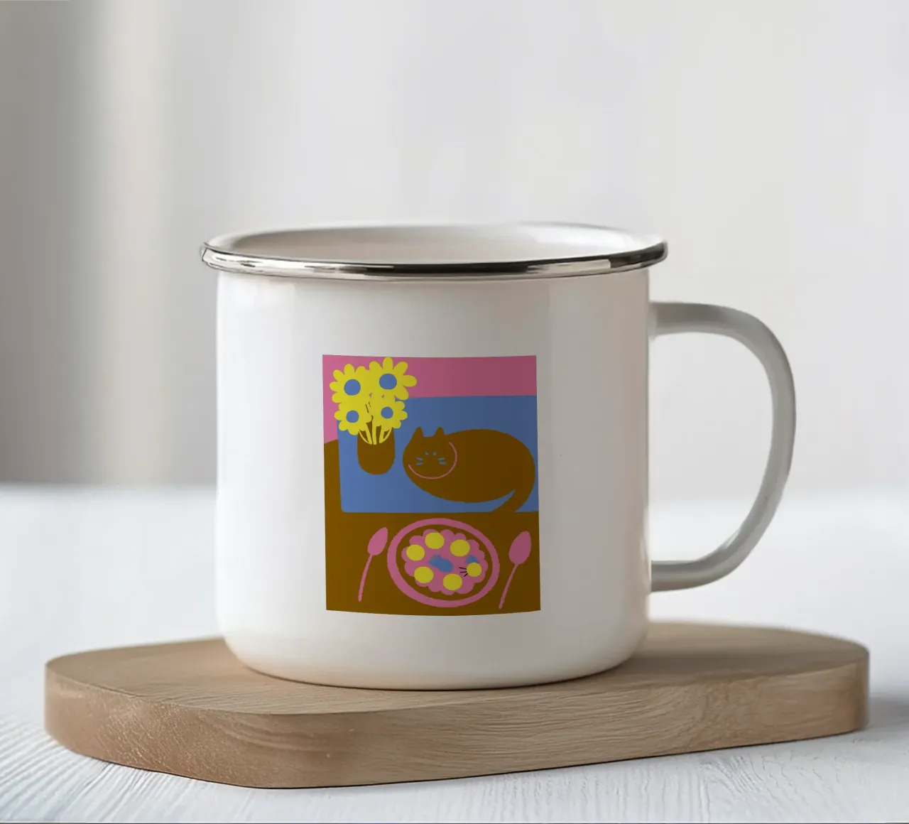 Fiori e cibo per gatti tazza in smalto da TRENDY POSTER SHOP