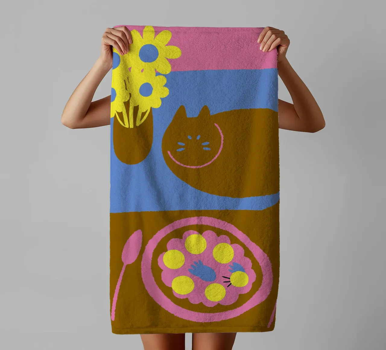 Fiori e cibo per gatti asciugamano da bagno da TRENDY POSTER SHOP