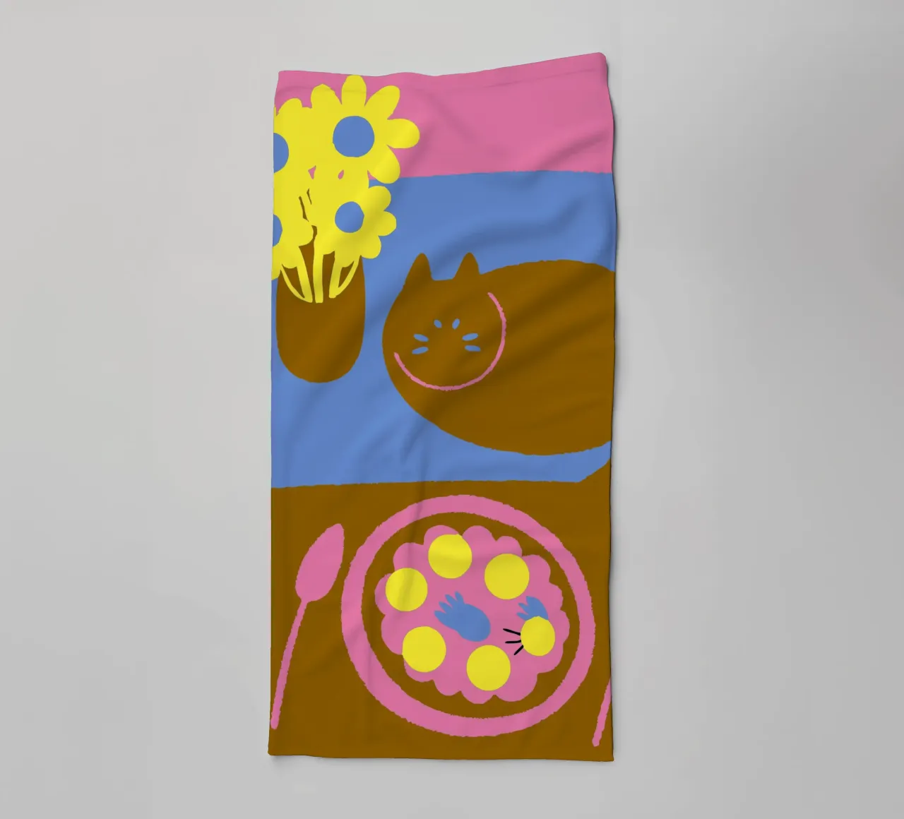 Fiori e cibo per gatti asciugamano da bagno da TRENDY POSTER SHOP