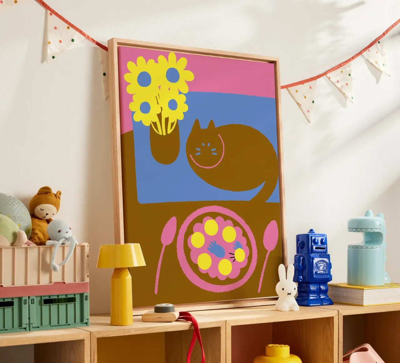 Fiori e cibo per gatti tela con Cornice a cassetta da TRENDY POSTER SHOP