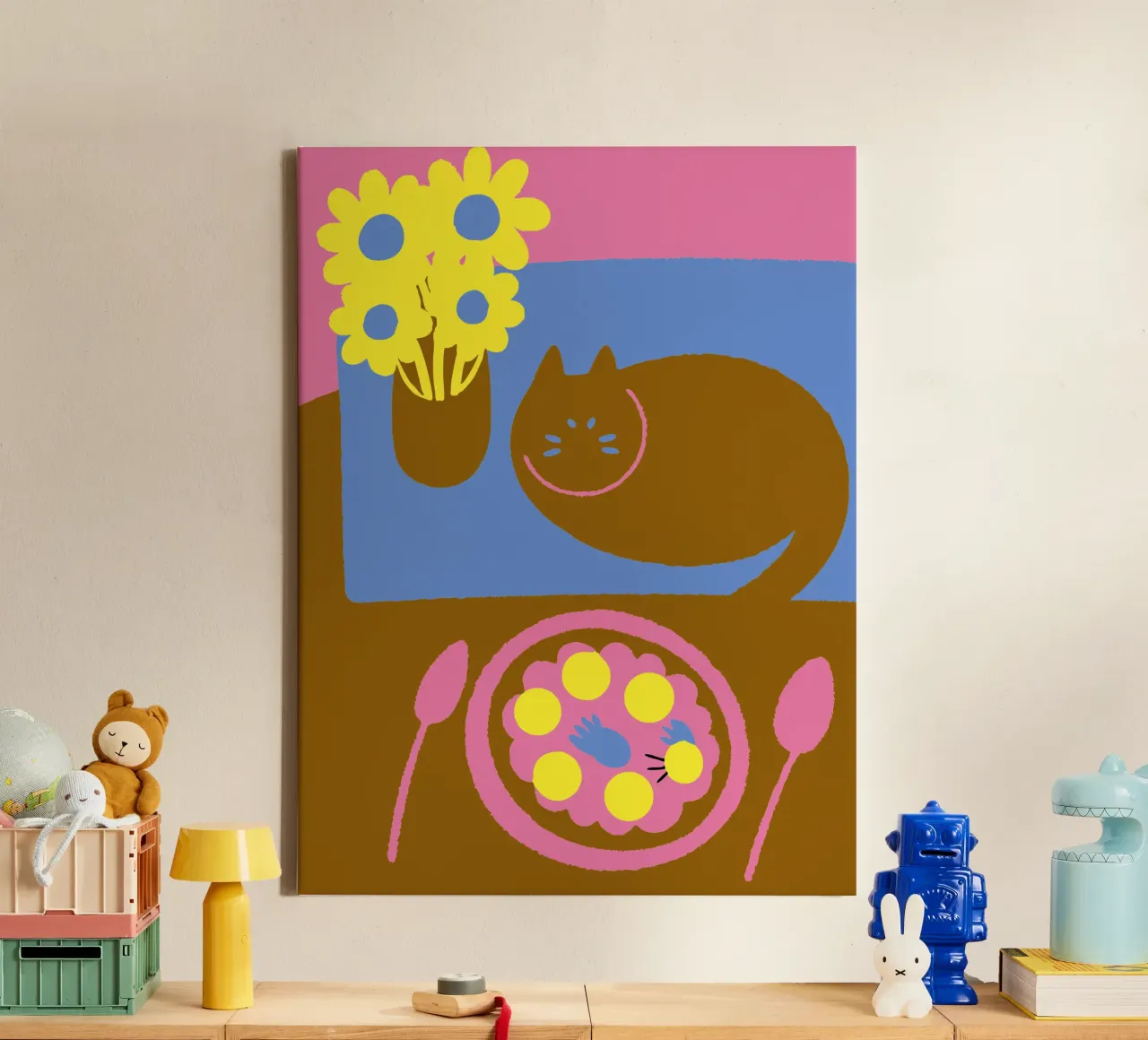 Fiori e cibo per gatti tela con Cornice a cassetta da TRENDY POSTER SHOP