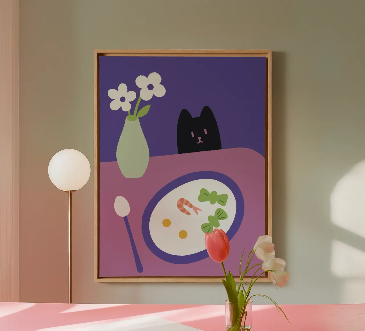 Fiori e cibo per gatti tela con Cornice a cassetta da TRENDY POSTER SHOP