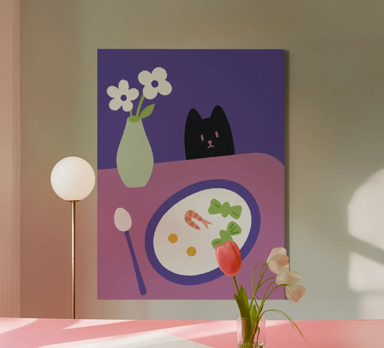 Fiori e cibo per gatti tela con Cornice a cassetta da TRENDY POSTER SHOP