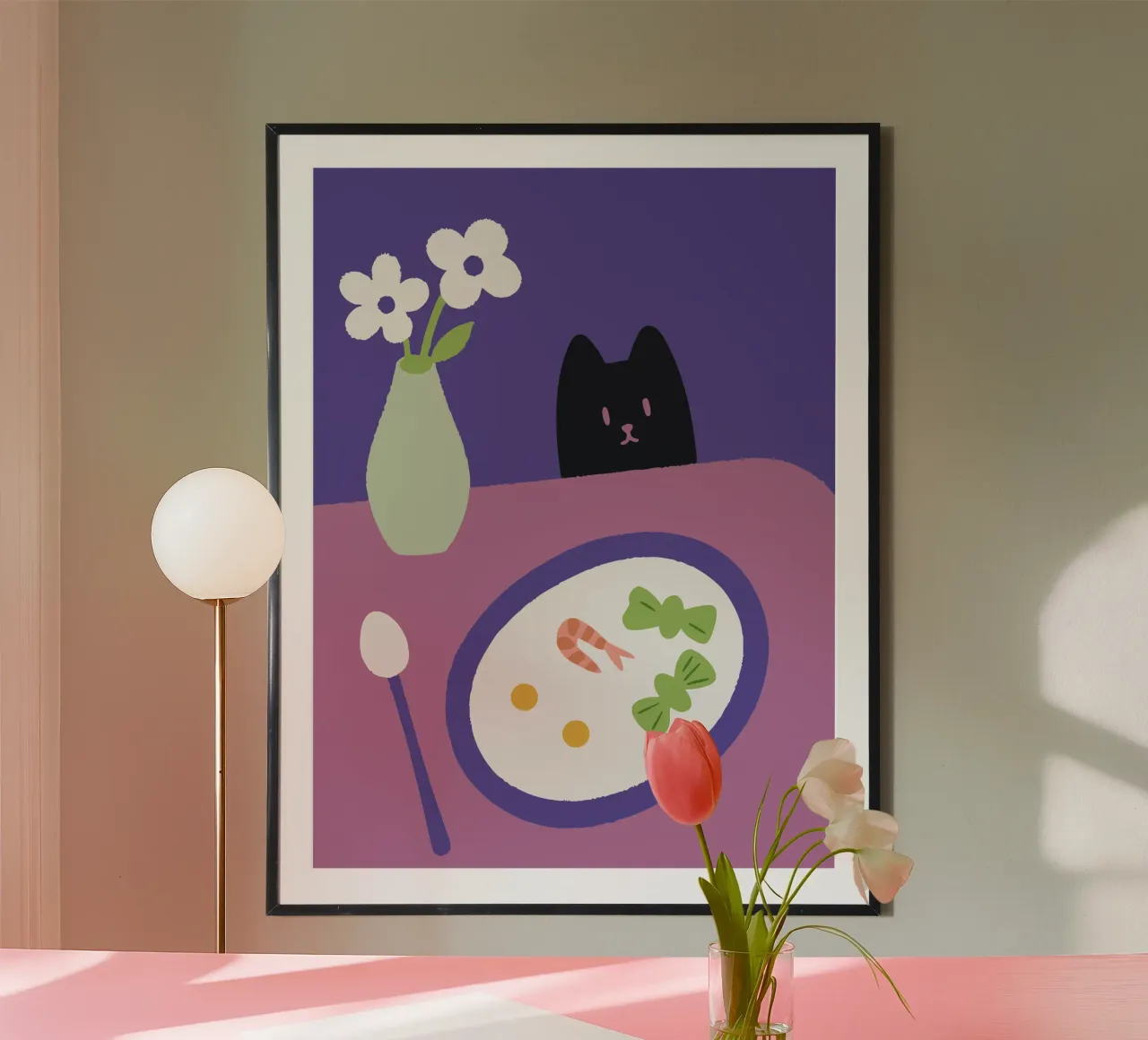 Fiori e cibo per gatti poster da TRENDY POSTER SHOP