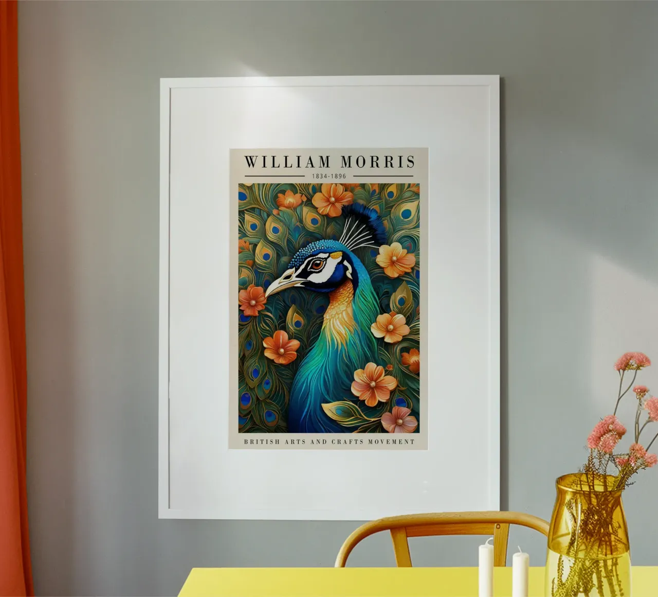 bellissima testa di pavone william morris poster con telaio in legno da komo store