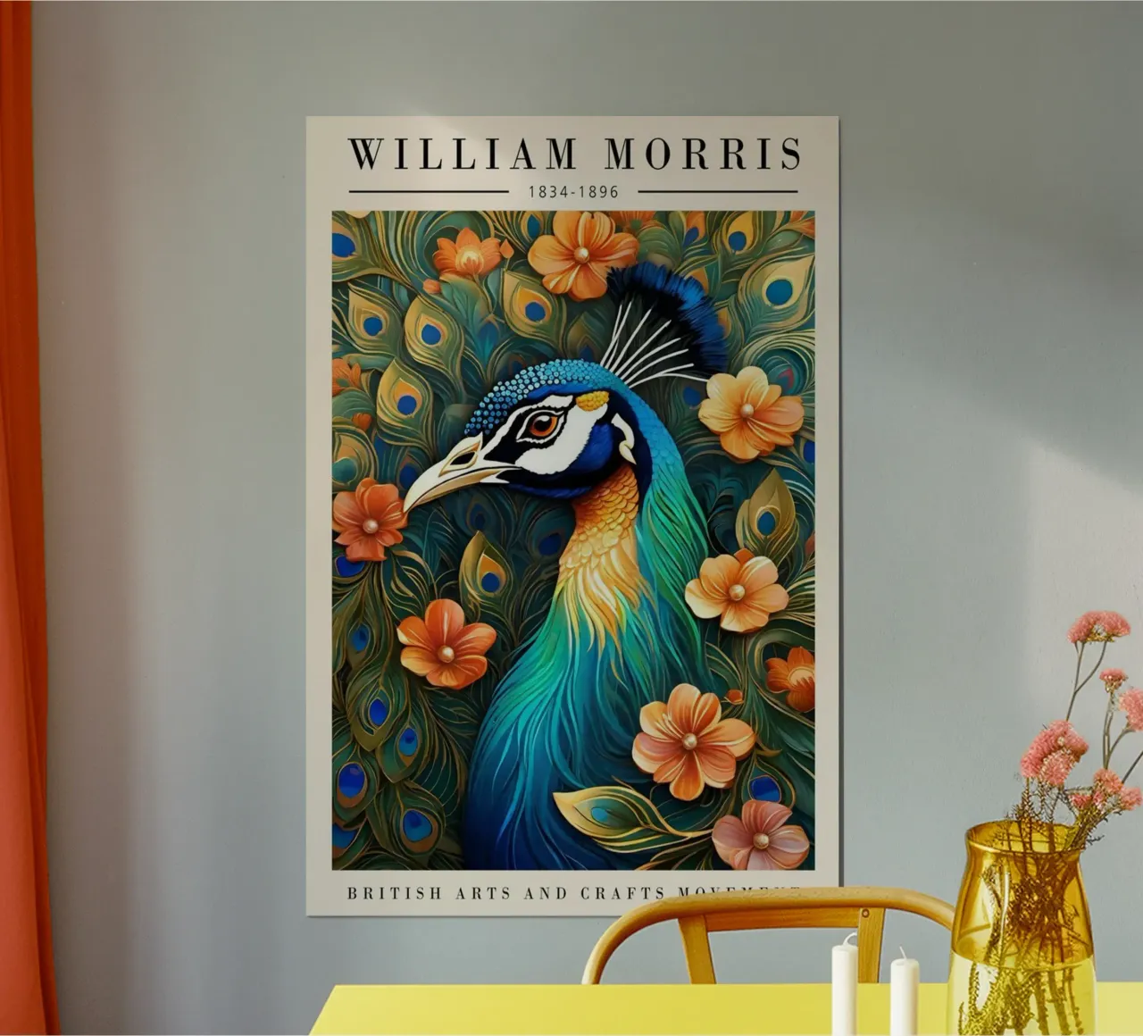 bellissima testa di pavone william morris poster con telaio in legno da komo store