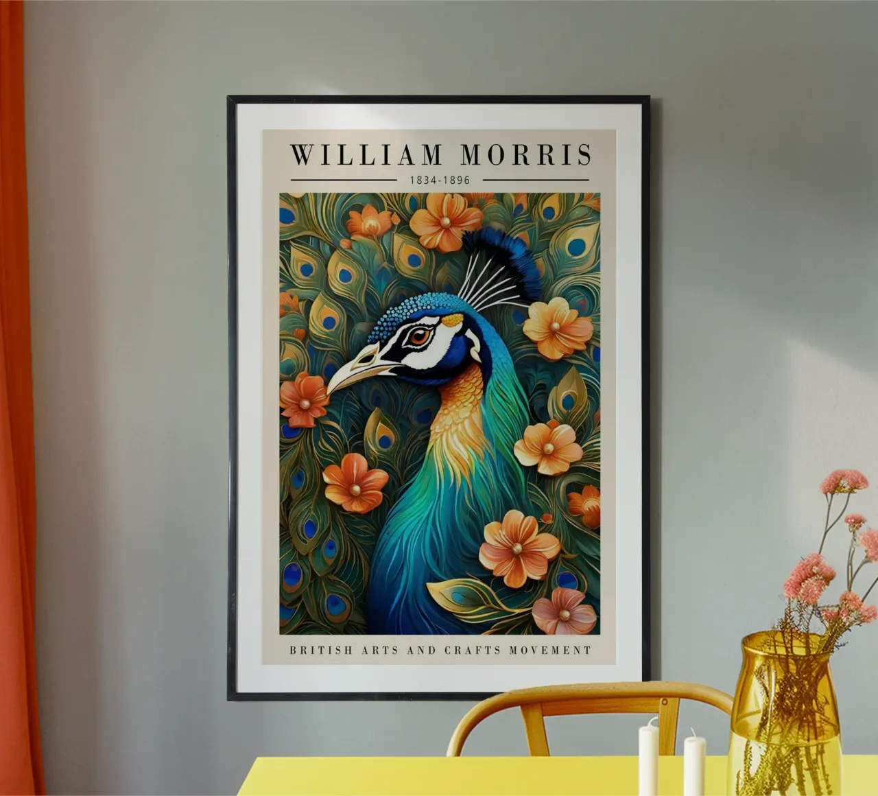 bellissima testa di pavone william morris poster con telaio in legno da komo store