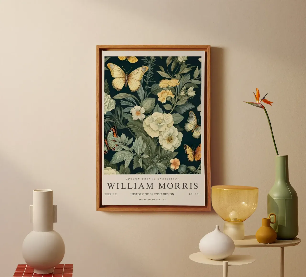 farfalle manifesto della mostra william morris tela con Cornice a cassetta da komo store