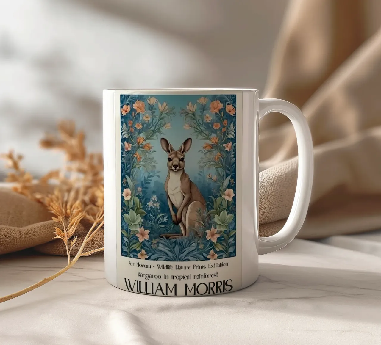 kangaroo in the middle of the forest william morris ceramic mug by komo store