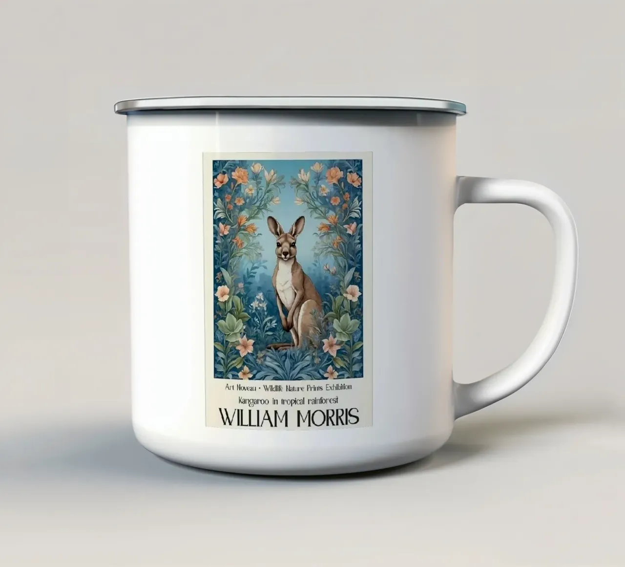 kangaroo in the middle of the forest william morris enamel mug by komo store