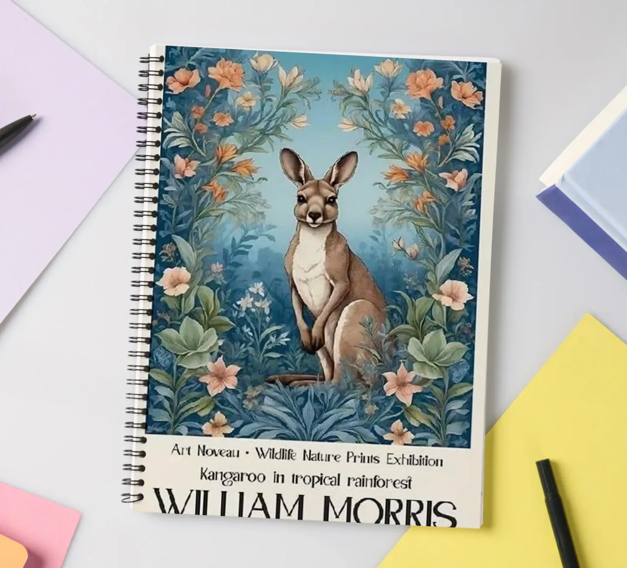 kangaroo in the middle of the forest william morris spiral notebook by komo store