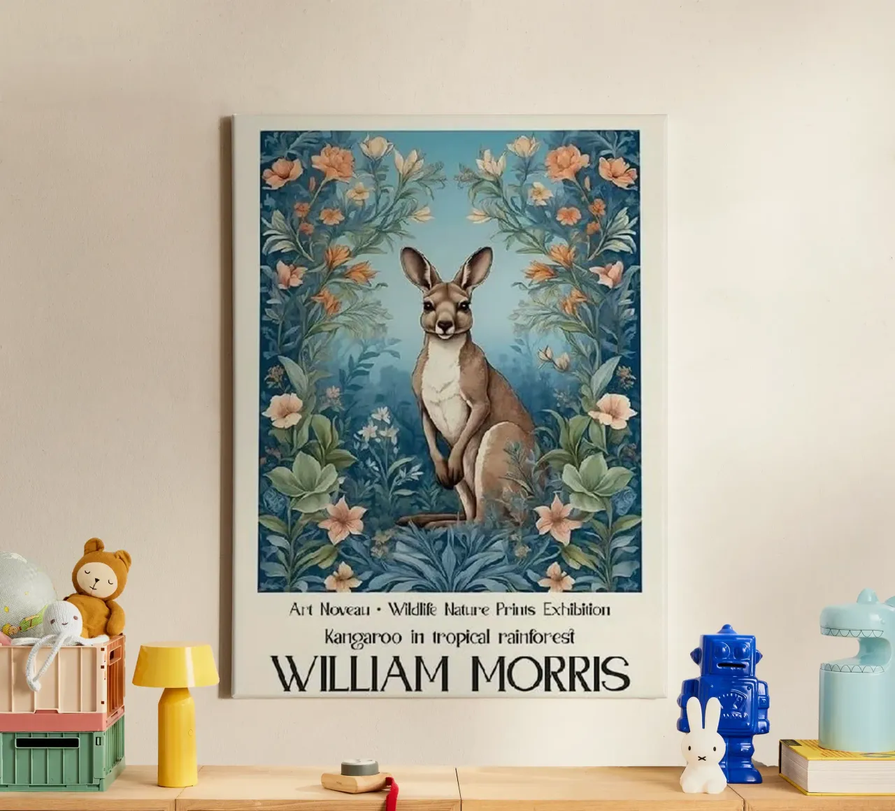 kangaroo in the middle of the forest william morris canvas by komo store