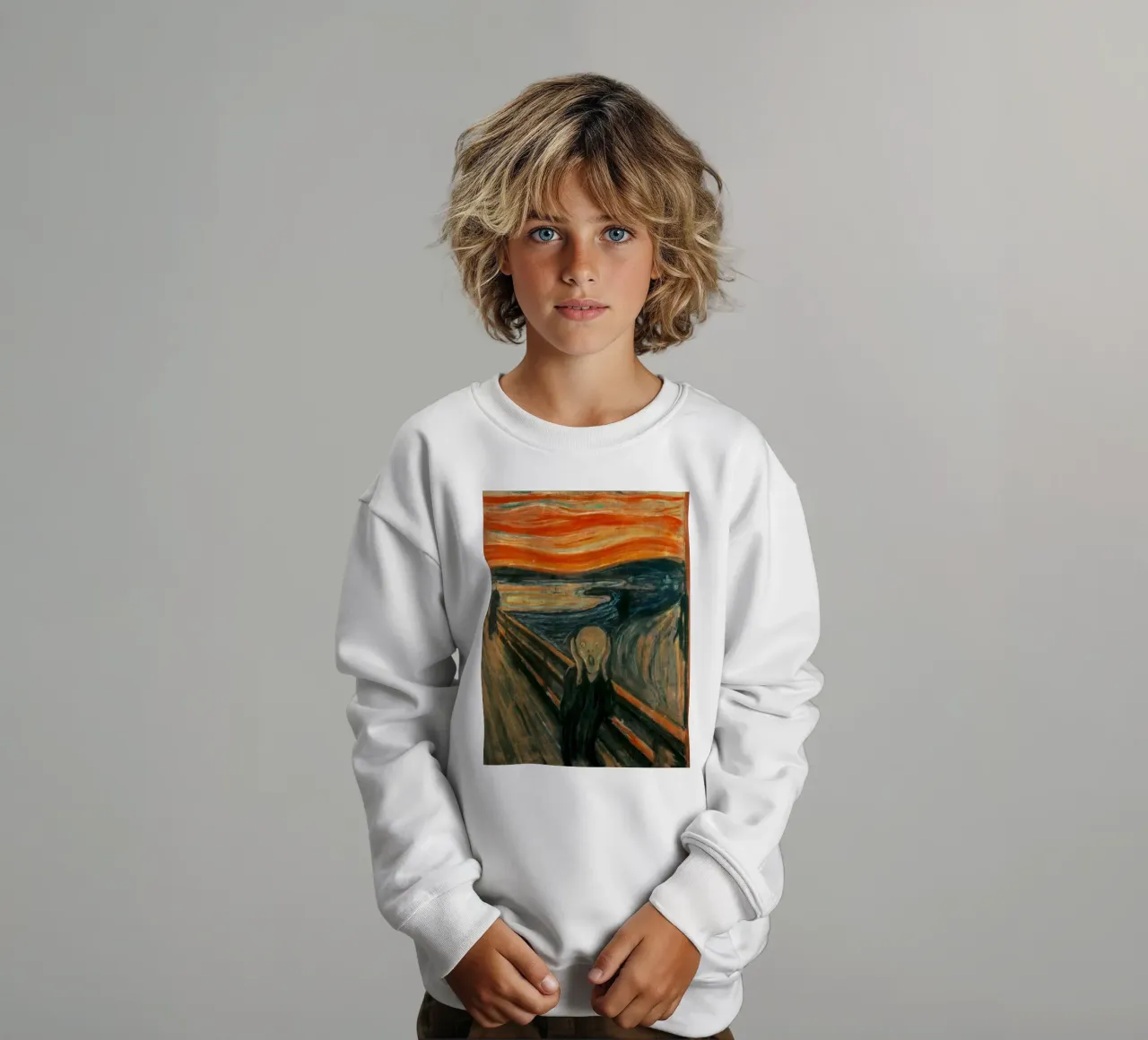 figura urlante mani sul viso edvard munh felpa bambino da cupcup art