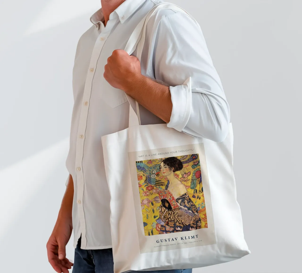 L'arte è una linea intorno ai vostri pensieri - Gustav Klimt borsa in juta da Show Art