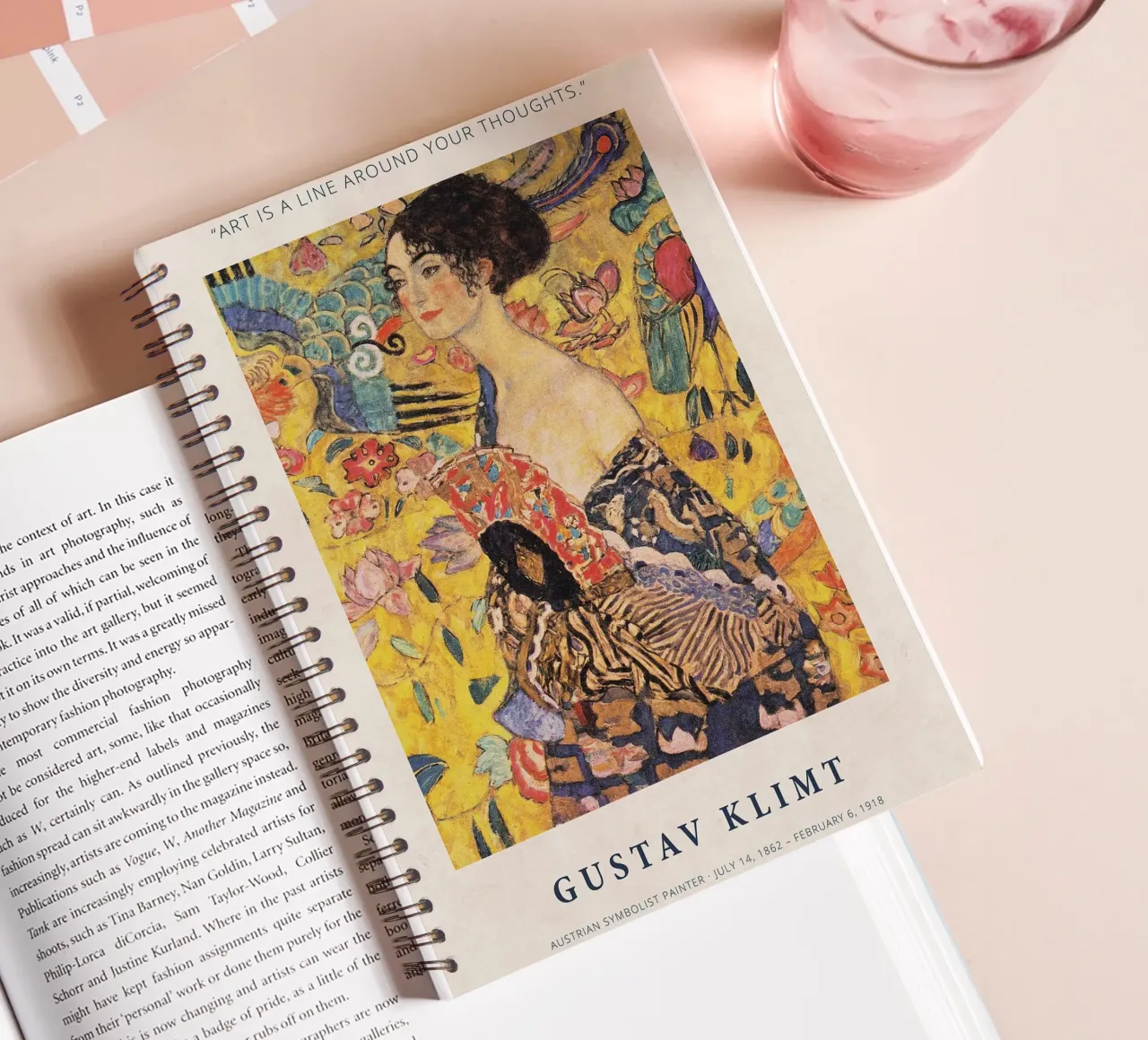 Art is a Line around Your Thoughts - Gustav Klimt spiral notebook by Show Art