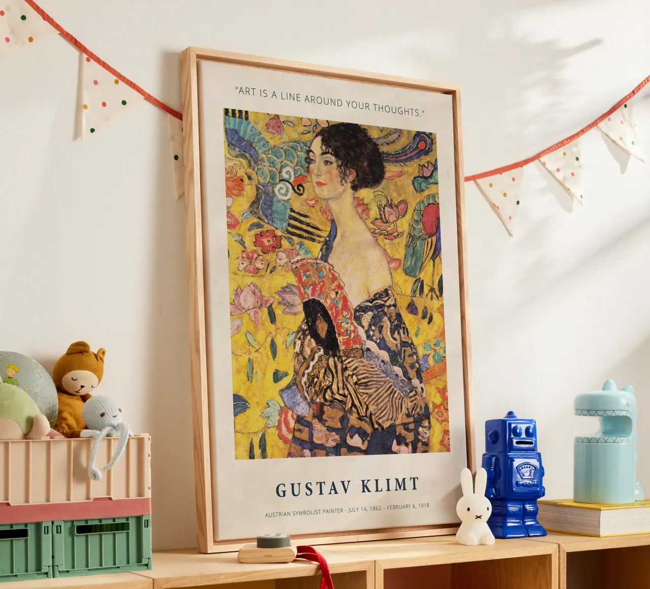 Art is a Line around Your Thoughts - Gustav Klimt canvas with Floater frame by Show Art
