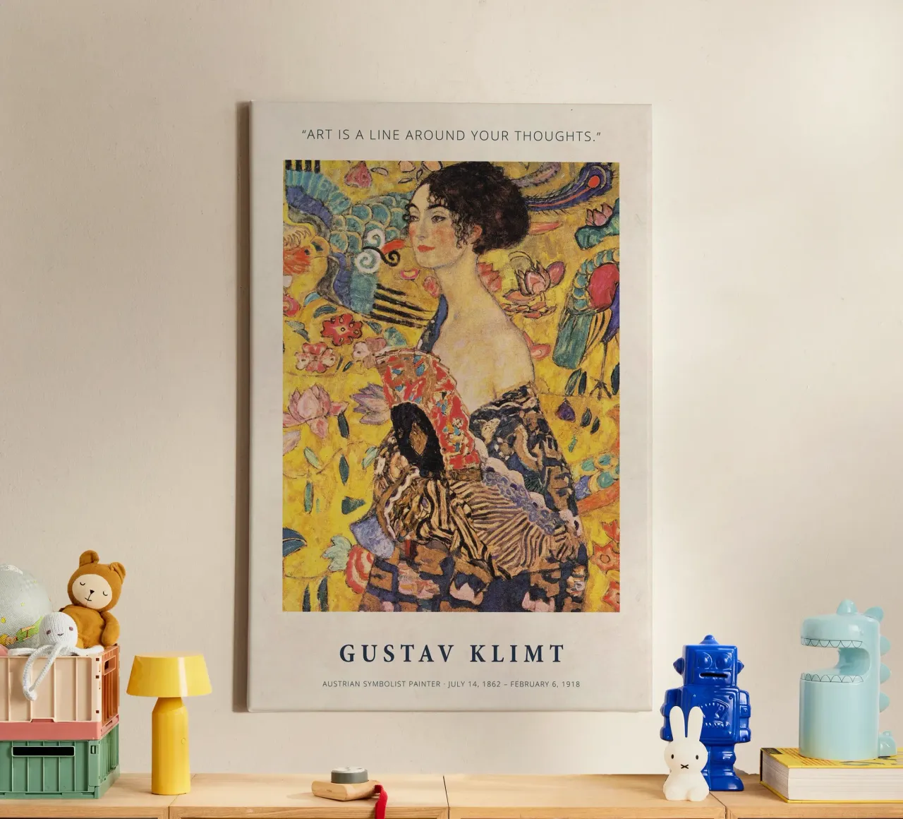 Art is a Line around Your Thoughts - Gustav Klimt canvas with Floater frame by Show Art