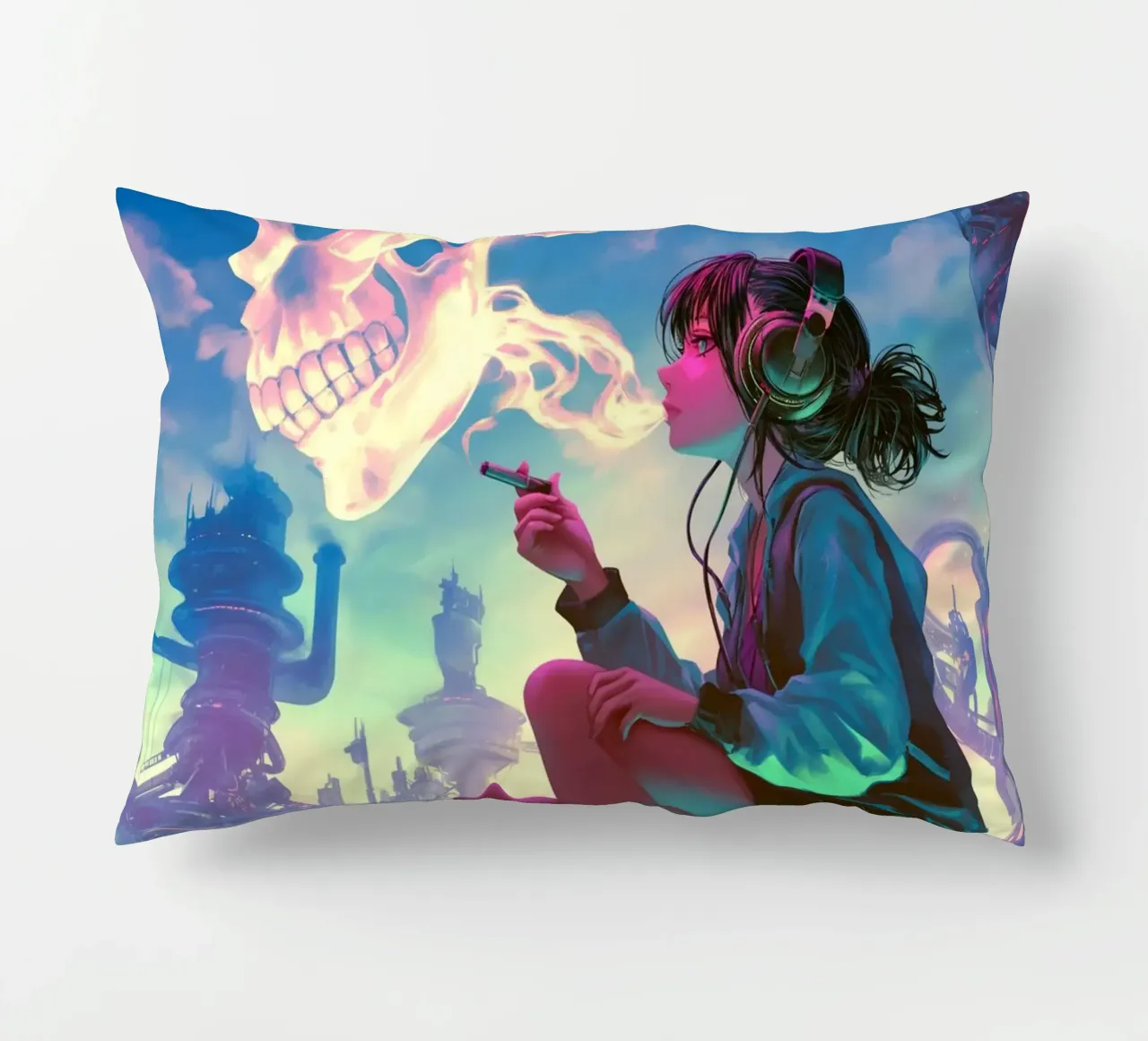 Ragazza Anime Cyberpunk che fuma cuscino da Fleur de Lys