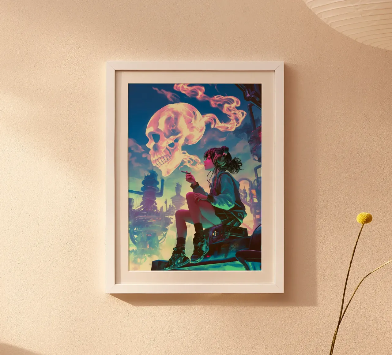 Ragazza Anime Cyberpunk che fuma carta hahnemühle da Fleur de Lys