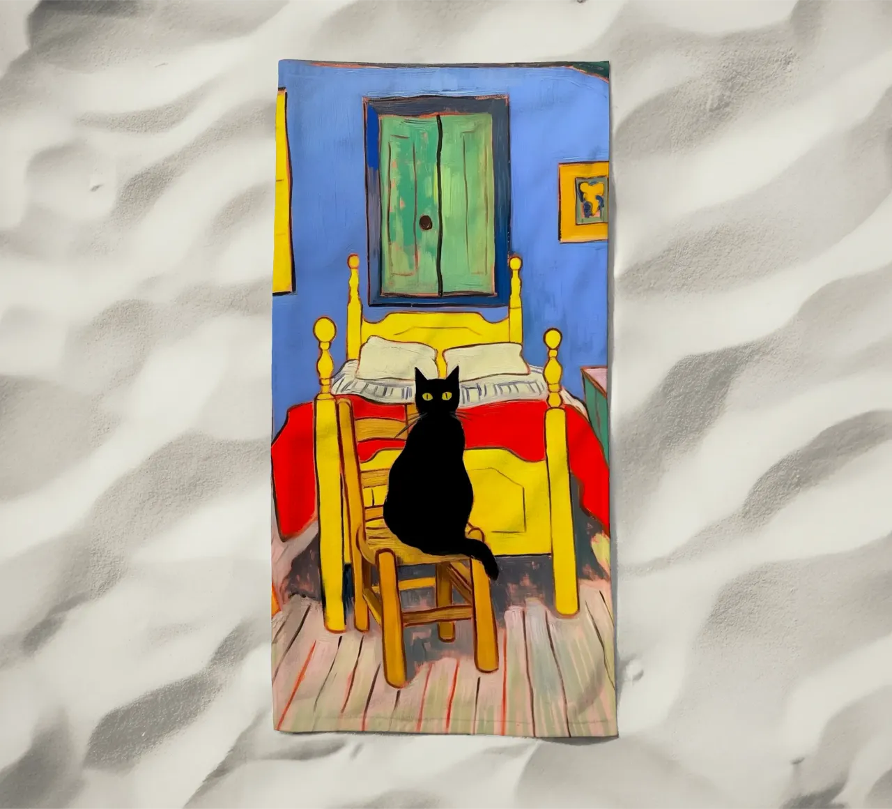 Gatto nero di Van Gogh telo mare da Fleur de Lys