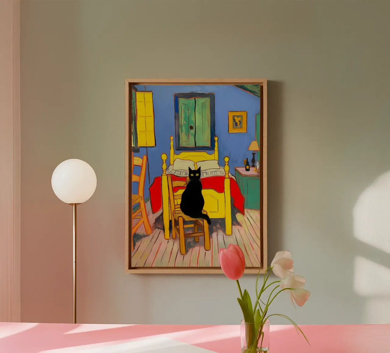 Van Gogh Black Cat canvas with Floater frame by Fleur de Lys