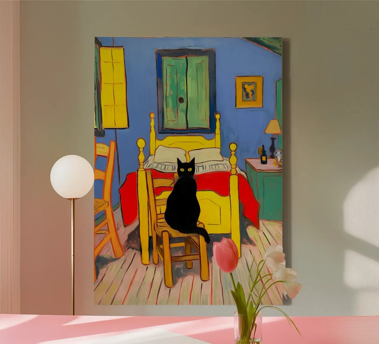 Van Gogh Black Cat canvas with Floater frame by Fleur de Lys