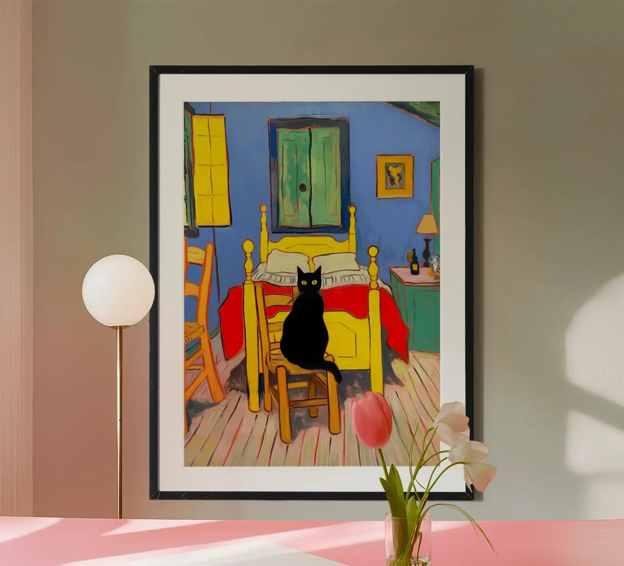 Gatto nero di Van Gogh poster con telaio in plastica da Fleur de Lys