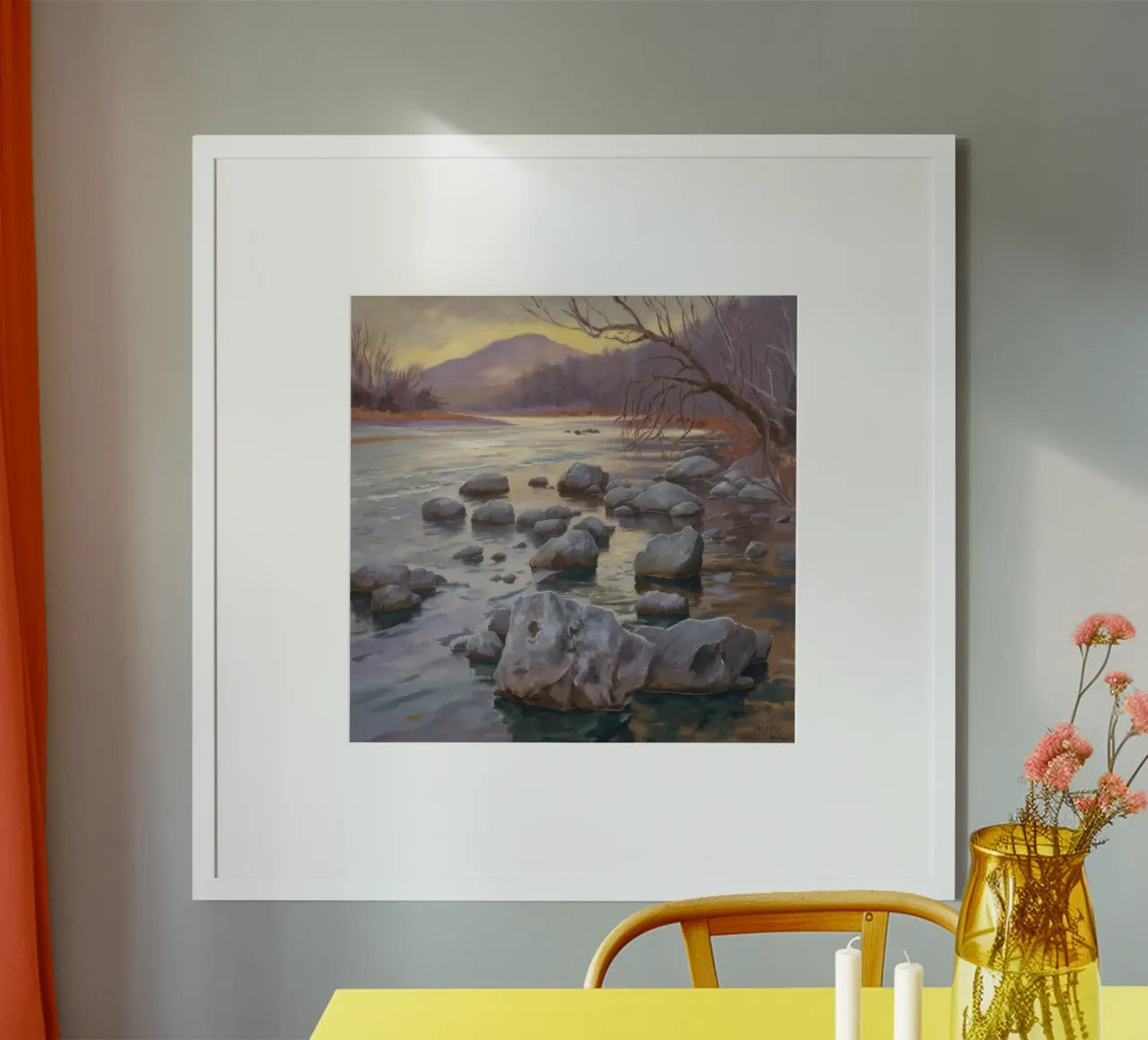 Flusso delle pietre del fiume poster con telaio in alluminio da Radiance Landscape