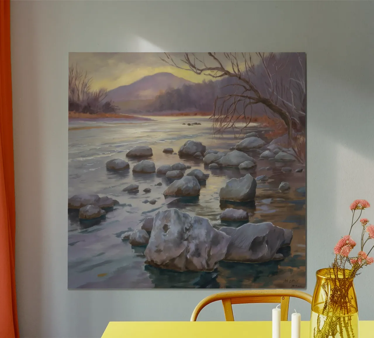 Flusso delle pietre del fiume poster con telaio in alluminio da Radiance Landscape