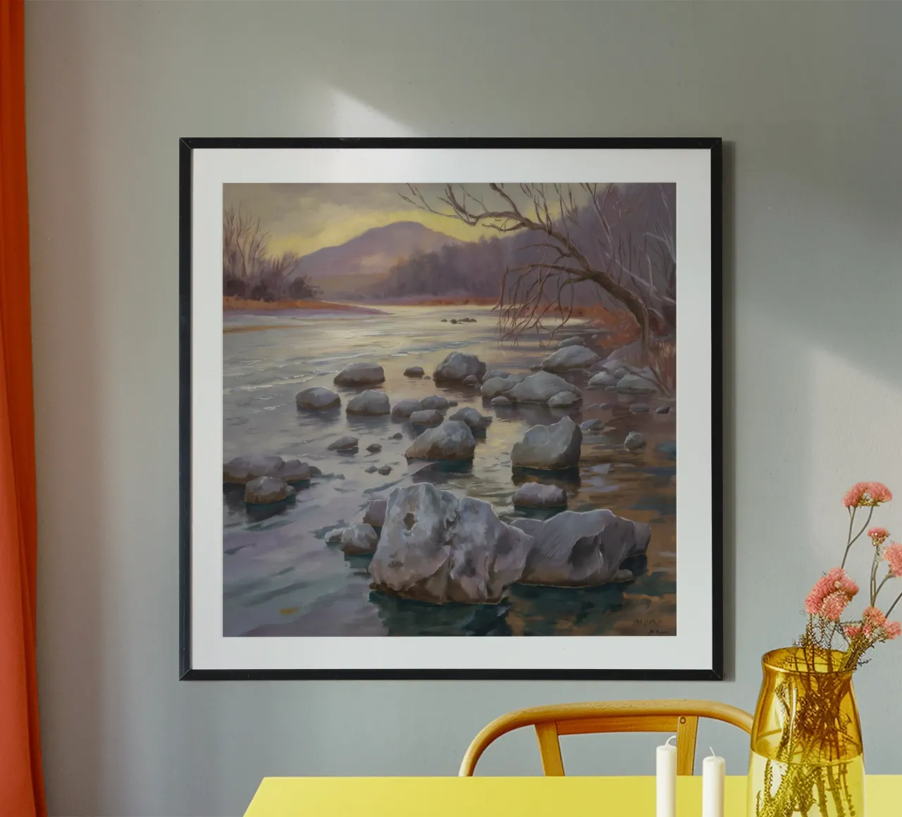 Flusso delle pietre del fiume poster con telaio in alluminio da Radiance Landscape
