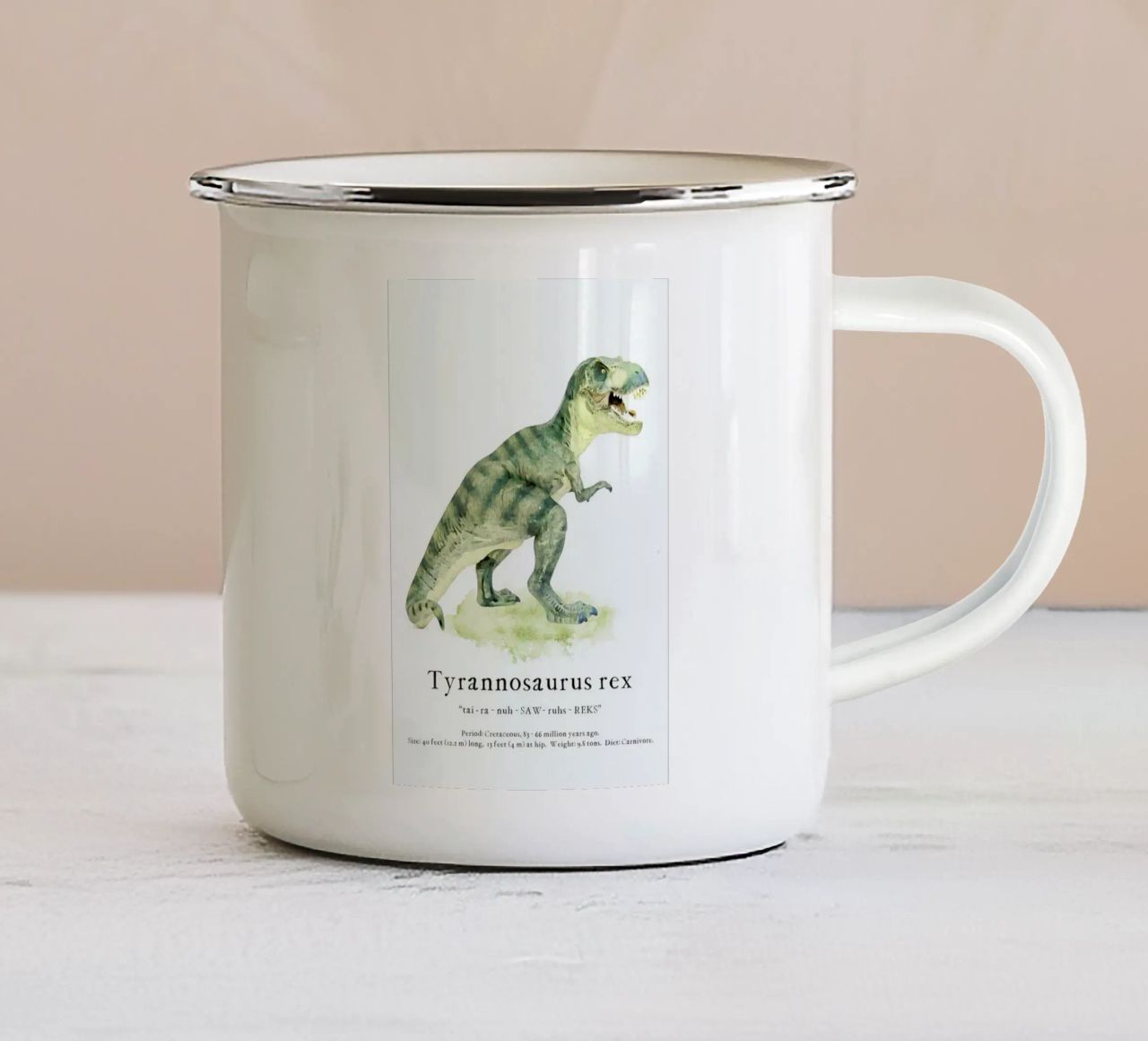 Tyrannosaurus Rex tazza in smalto da Lila x Lola